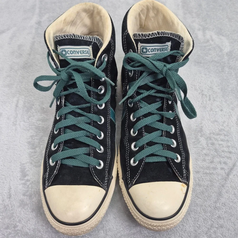 Converse Star Player High Top Black Suede Teal Green Star Chevron Sneakers Men 9